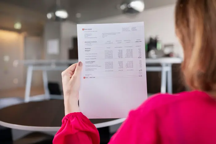 Blick über die Schulter eine Frau auf Netz NÖ Rechnung.