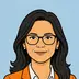 Comic Avatar, Frau mit langem schwarzen Haar und Brille, Hemd und Blazer