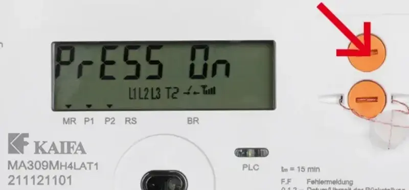 Display des Kaifa Smart Meters zur Wiederinbetriebnahme.