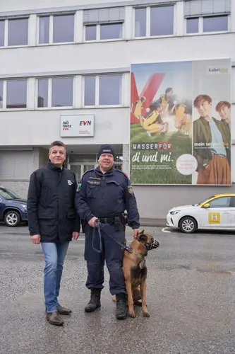 Die Diensthundeinspektion dürfen im Netz NÖ Service Center Waidhofen/Thaya mit ihren Polizeidiensthunden trainieren