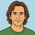 Comic Avatar, Mann mit halblangem braunem Haar, grünes T-Shirt