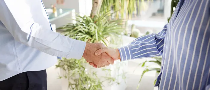 Zwei Männer schütteln sich die Hände.