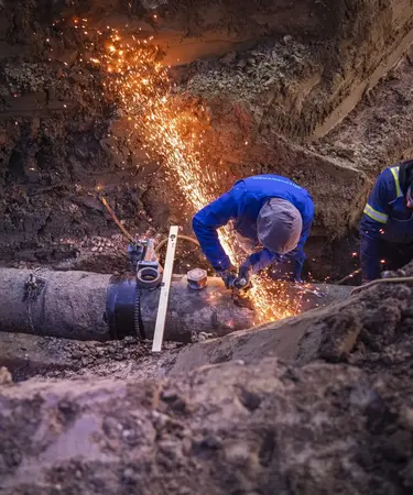 Zwei Mitarbeiter die an der Gasleitung arbeiten